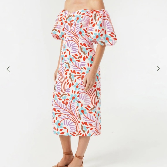 NWOT Rhode Karima Printed Puff Sleeve Dress - Lago Vine Size 8 - Picture 4 of 6